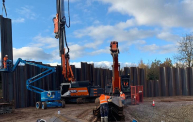 Sheet piling project being carried out in Bell Farm, Bedford