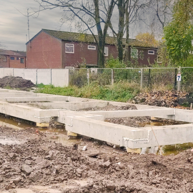 Concrete Foundations For Houses Made Using Square Piles And Pre-Cast Ground Beams.