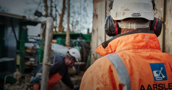 Driving Steel Tubular Pules in Guernsey. Over Shoulder Shot of Engineer