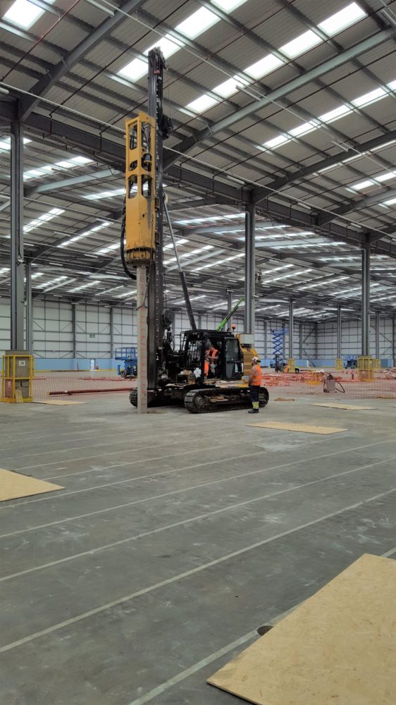 Piling inside a warehouse for a new Mezzanine floor