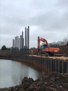 Newark Marina - H section columns being installed