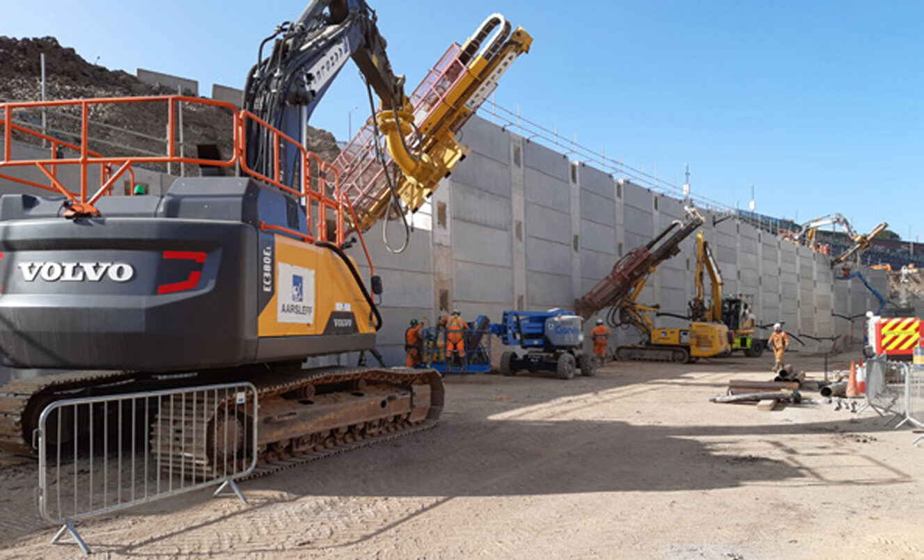 retaining wall and machinery