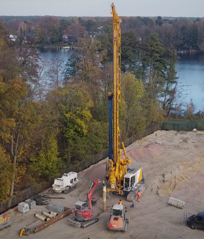 Full displacement piles for a residential building